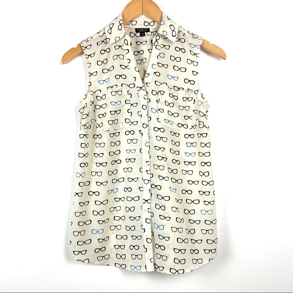 Talbots Nantucket Top Ivory Glasses Print Petite S - Picture 2 of 6
